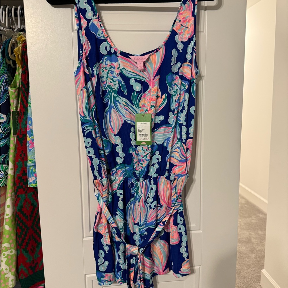 NWT Lilly Pulitzer Rina Romper in True Blue Going Coastal. Size Large.